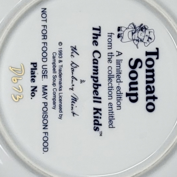 Tomato Soup Collector Plate #D673 Vintage 1993 The Campbell Kids by Danbury Mint - Picture 2 of 4